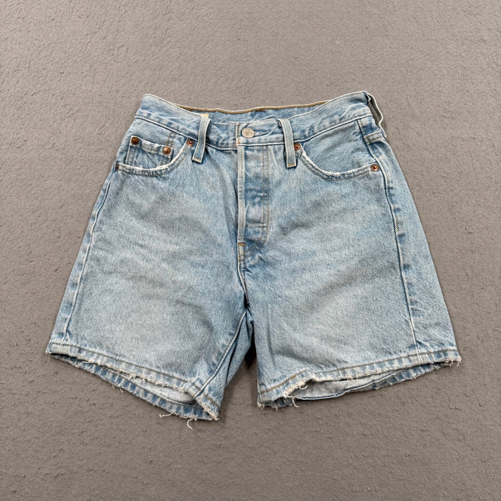 Levi's 501 Premium Shorts Women's 23 Blue Light Wash High Rise Cut Off Summer